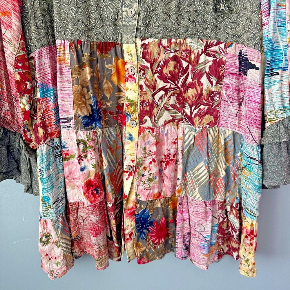 Young Threads Patchwork Boho Tunic Womens XL - image 3